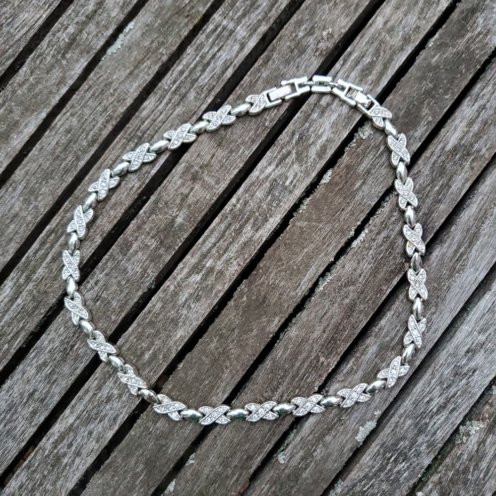 VINTAGE cubic zirconia and silver costume necklace